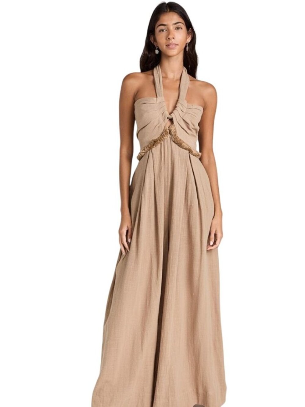 Just Bee Queen Esme Wide Leg Halter Jumpsuit in Beige Latte  NWT - Size XS